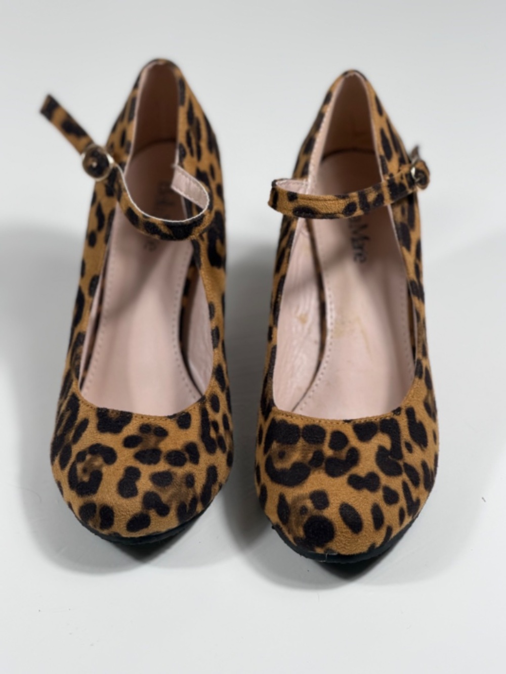 Women’s Leopard Print Wedge Heels Mary Jane Pumps Ankle Strap Faux Suede Size 8